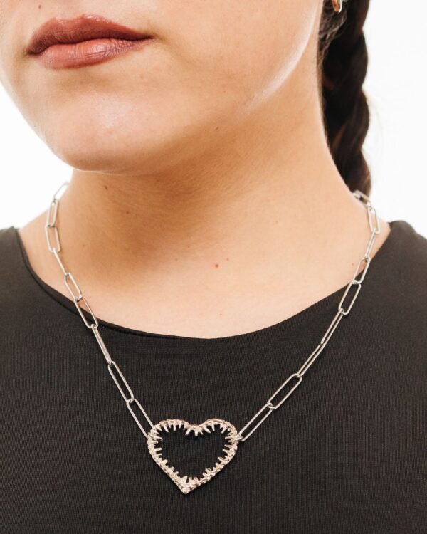 CADENA DE ACERO QUIRURGICO CON DIJE DE NIQUEL CORAZON ESPINADO - LATIDO-ACCESORIO DE ACERO QUIRURGICO DIJE CORAZON ESPINADO-NIEBLA NEGRA